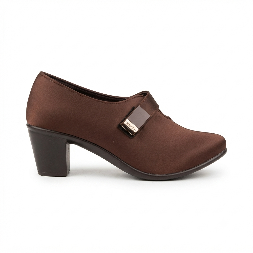 Women’s Lycra Heeled Pumps with PU Sole, Cushion Padding & Stylish Strap Detail