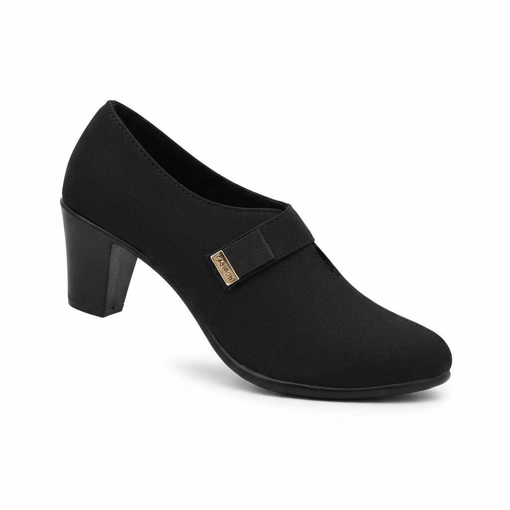 Women’s Lycra Heeled Pumps with PU Sole, Cushion Padding & Stylish Strap Detail