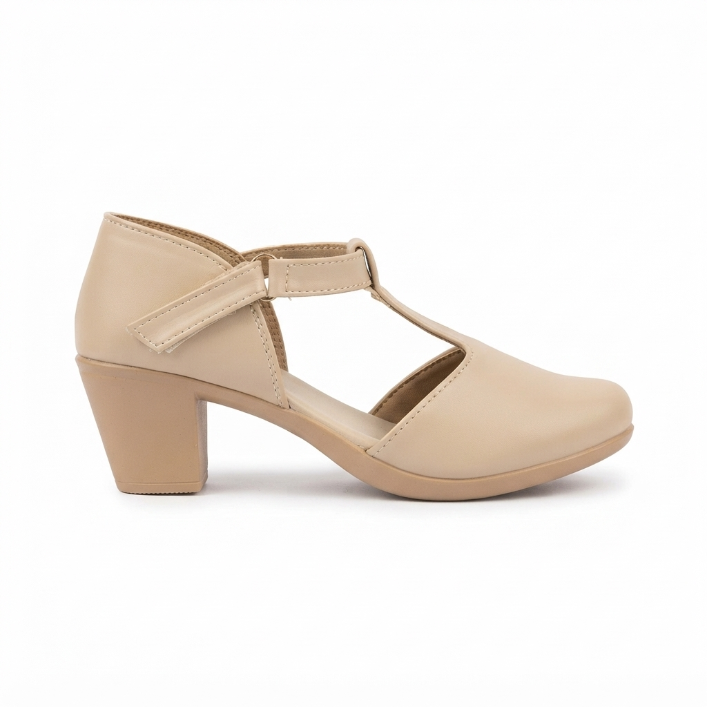 Women’s Synthetic High Heel Pumps with T-Strap Design, PU Sole & Cushion Padding