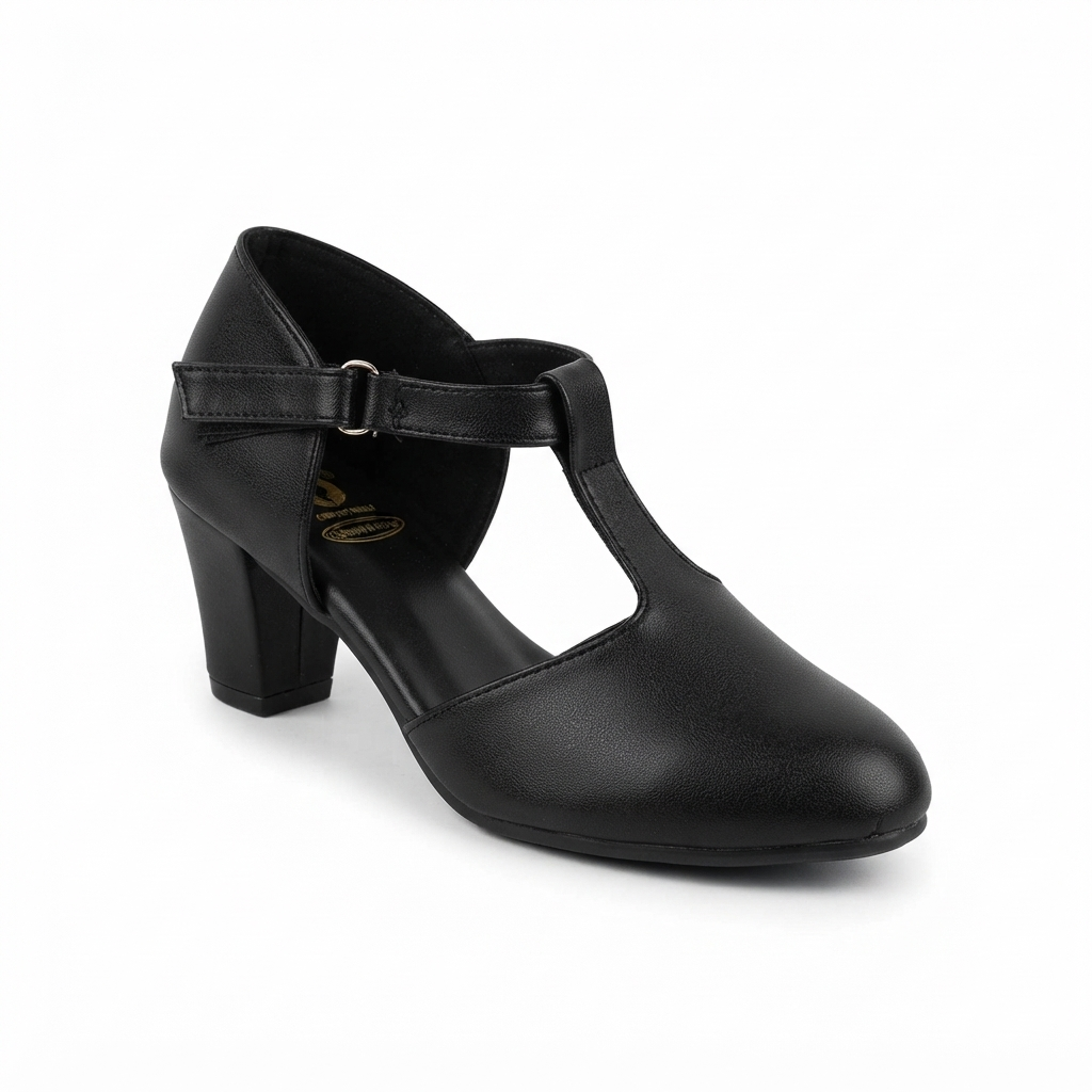 Women’s Synthetic High Heel Pumps with T-Strap Design, PU Sole & Cushion Padding