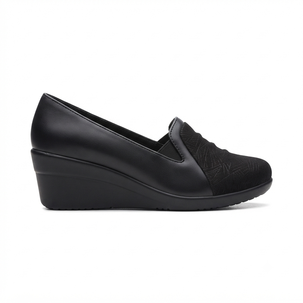 Women’s Synthetic Lycra Wedge Pumps with PU Sole and Cushion Padding