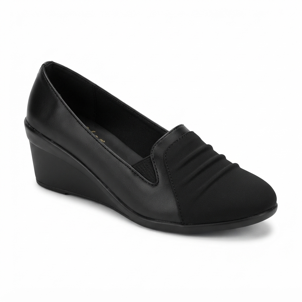 Women’s Synthetic Lycra Wedge Pumps with PU Sole and Cushion Padding