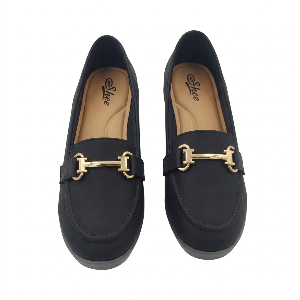 Women’s Synthetic Lycra Wedge Pumps with Stylish Metallic Buckle Detail, Comfortable Cushion Padding, Lightweight PU Sole, Slip-On Design for Office, Casual, Party and Everyday Wear