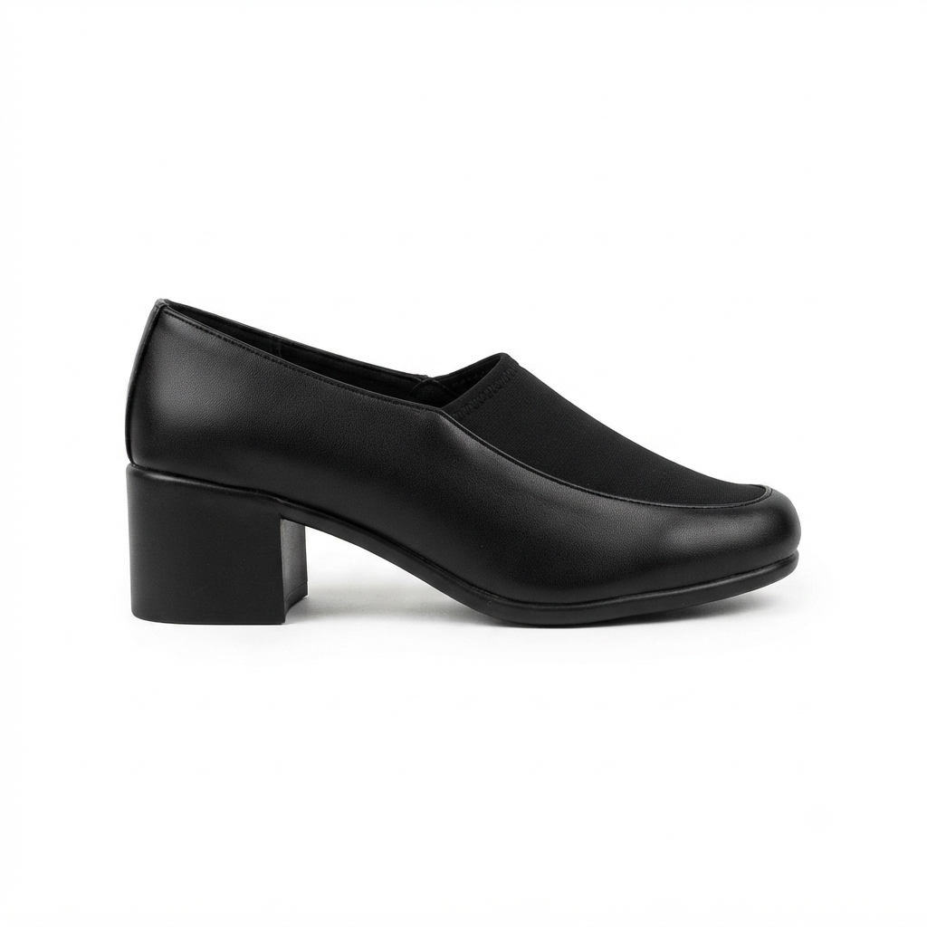 Women's Formal Block Heel Bellies with Synthetic Lycra Upper, Cushioned Footbed & PU Sole | Black & Brown