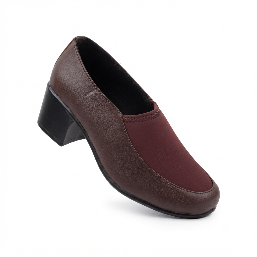 Women's Formal Block Heel Bellies with Synthetic Lycra Upper, Cushioned Footbed & PU Sole | Black & Brown