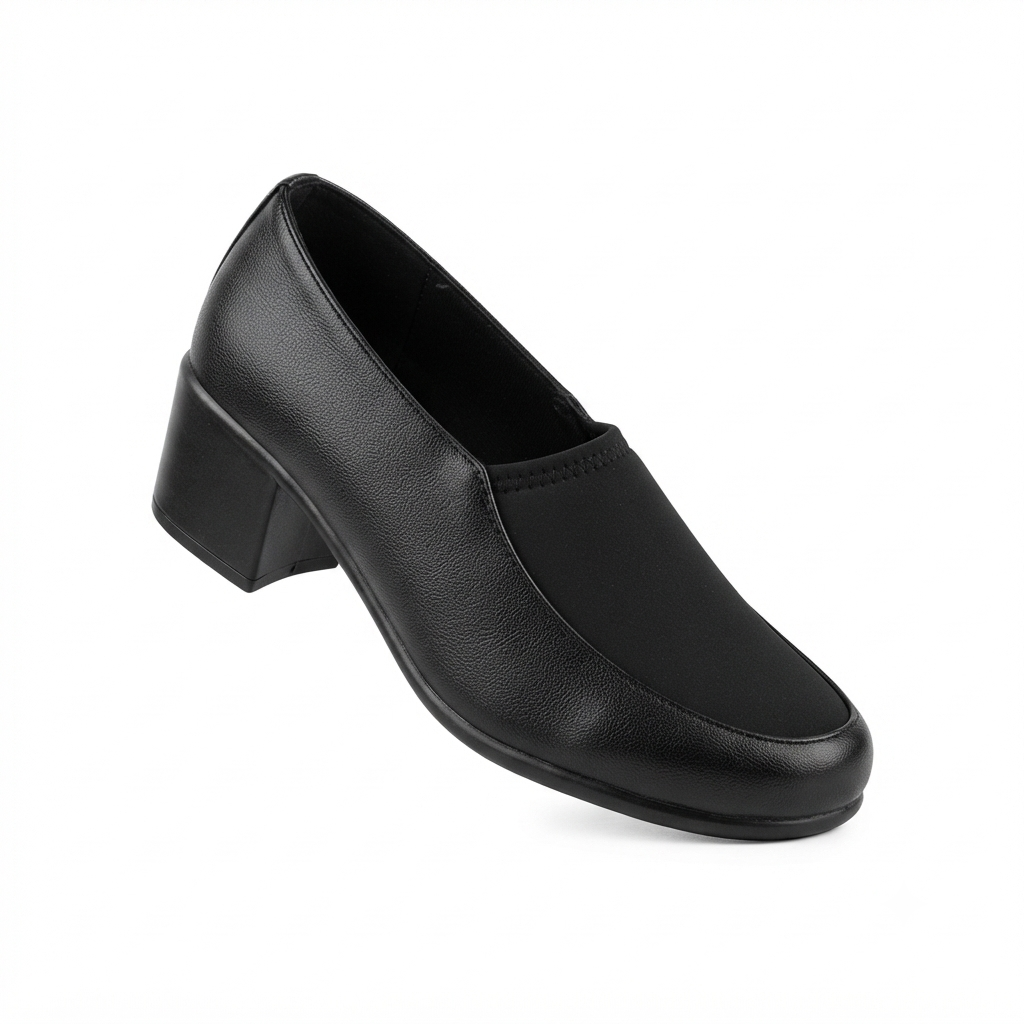 Women's Formal Block Heel Bellies with Synthetic Lycra Upper, Cushioned Footbed & PU Sole | Black & Brown