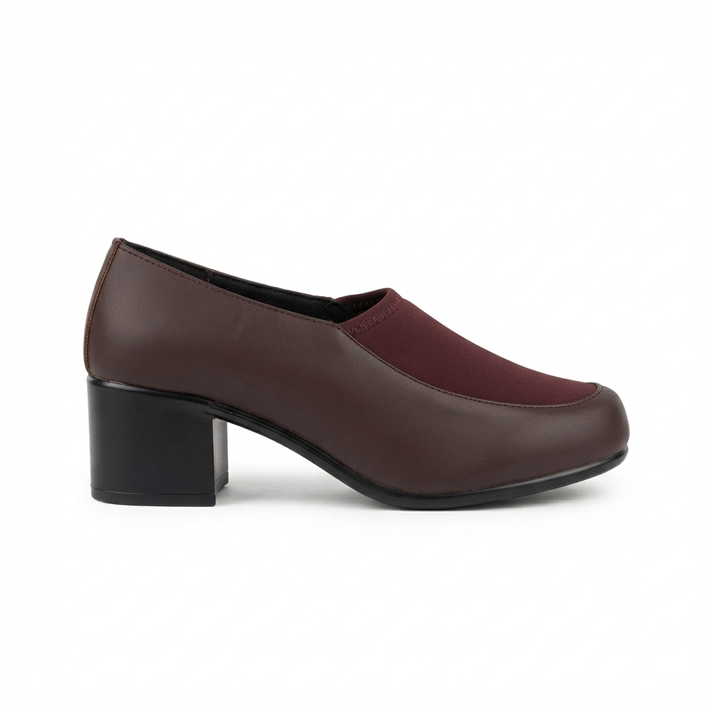 Women's Formal Block Heel Bellies with Synthetic Lycra Upper, Cushioned Footbed & PU Sole | Black & Brown