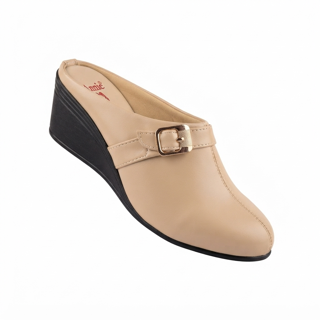 Women’s Fashion Wedge Heel Slip-On Mule Sandals with Buckle Strap | Synthetic Upper & Cushioned PU Sole