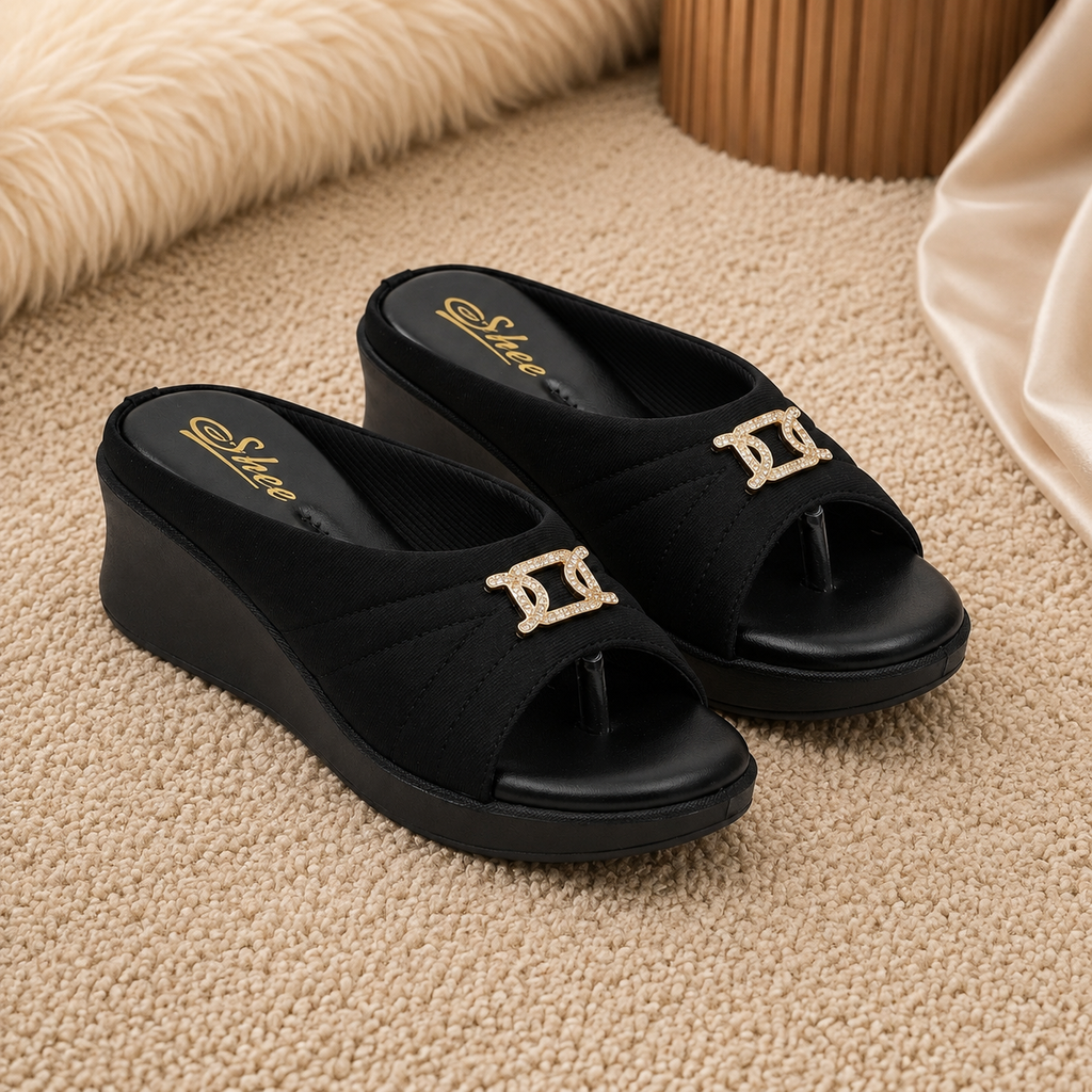 Women's Wedge Sandals with Cushioned Footbed | Synthetic Lycra Upper | Lightweight Airmix Sole | Slip-On Open Toe Comfort Sandals | Soft Padding | Daily Wear Casual Footwear