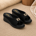 Women's Wedge Sandals with Cushioned Footbed | Synthetic Lycra Upper | Lightweight Airmix Sole | Slip-On Open Toe Comfort Sandals | Soft Padding | Daily Wear Casual Footwear