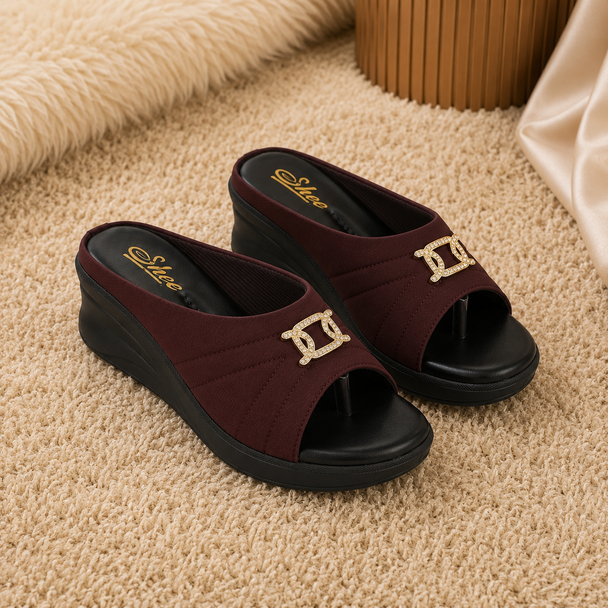 Women's Wedge chapples with Cushioned Footbed | Synthetic Lycra Upper | Lightweight Airmix Sole | Slip-On Open Toe Comfort Sandals | Soft Padding | Daily Wear Casual Footwear