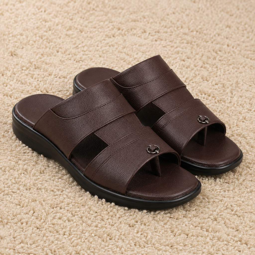Men’s Cushioned chapples with Leather Upper, PU Mix Sole, Padded Footbed & Comfortable Slip-On Design for Daily Wear