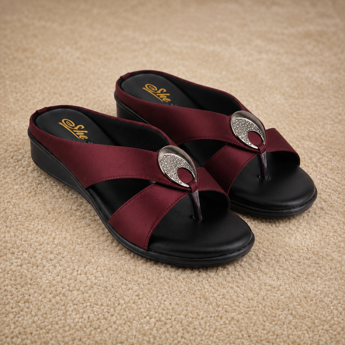 Women’s Comfortable Synthetic Lycra Wedge Chapples | Cushioned Footbed Slip-On Sandals with Embellished Buckle