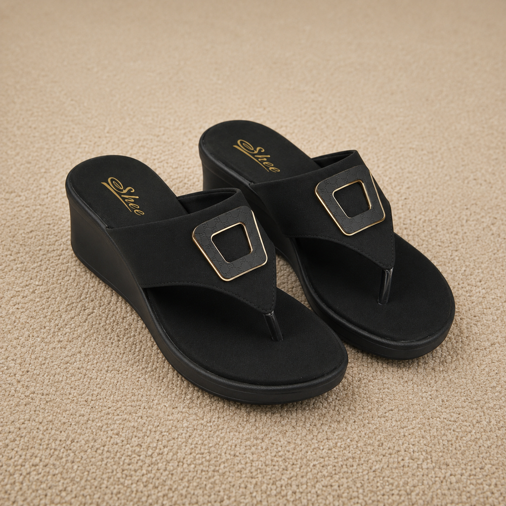 Women’s Stretchable Lycra Toe-Post Wedge Sandals | Soft Cushioned Footbed & Anti-Slip Airmix Sole