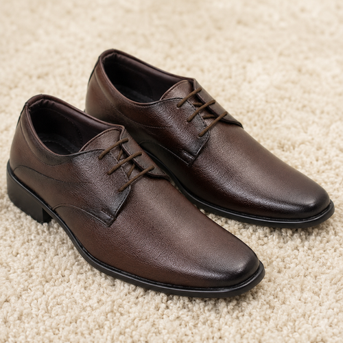 Classic Men's Dress Shoes | Comfort Cushioned Formal Derby Shoes for Corporate Office, Business Meetings & Formal Events | Non-Slip PU Sole Textured Synthetic Leather Lace-Up Shoes