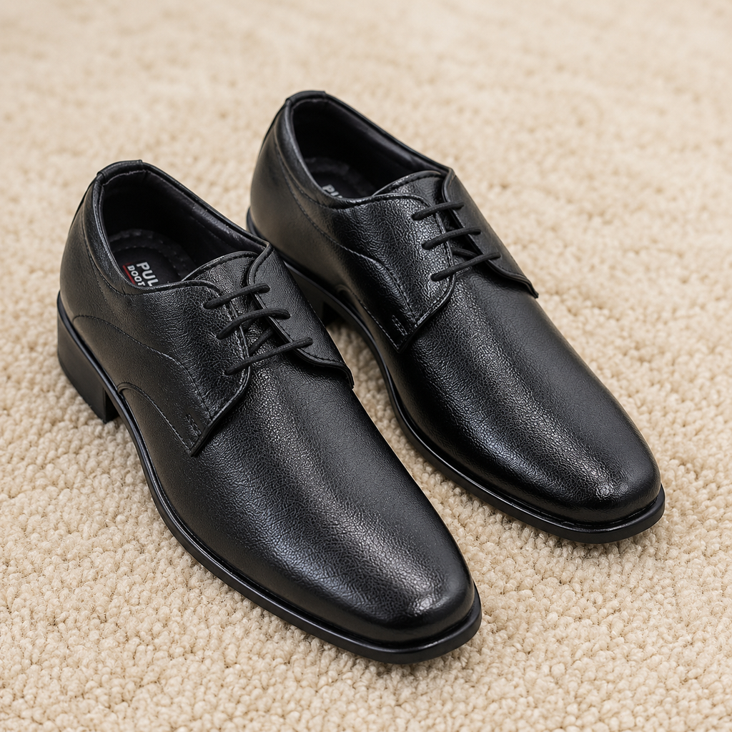 Classic Men's Dress Shoes | Comfort Cushioned Formal Derby Shoes for Corporate Office, Business Meetings & Formal Events | Non-Slip PU Sole Textured Synthetic Leather Lace-Up Shoes