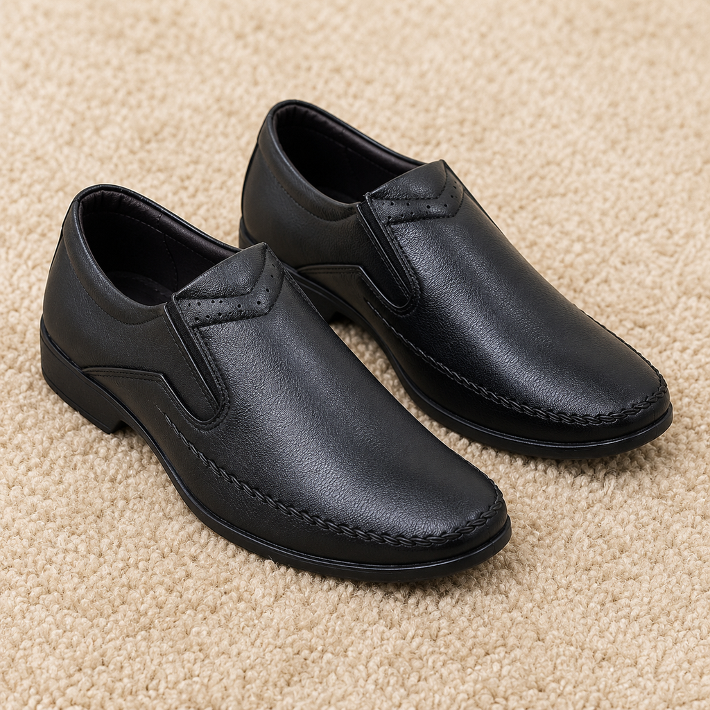 Classic Men's Formal Slip-On Shoes for Corporate Office, Business Meetings & Formal Events, Synthetic Upper, Cushion Padding, and PU Sole