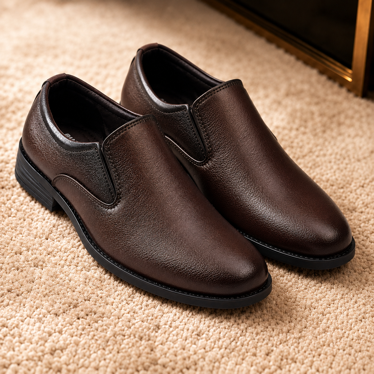 Men's Formal Slip-On Business Shoes with Synthetic Upper, Cushion Padding, and Durable PU Sole