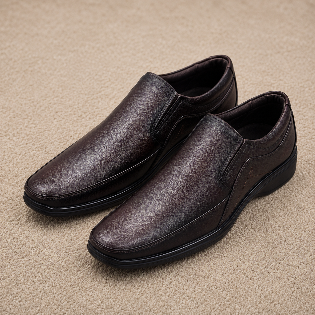 Classic Men's Formal Slip-On Shoes for Corporate Office, Business Meetings & Formal Events, Synthetic Upper, Cushion Padding, and PU Sole