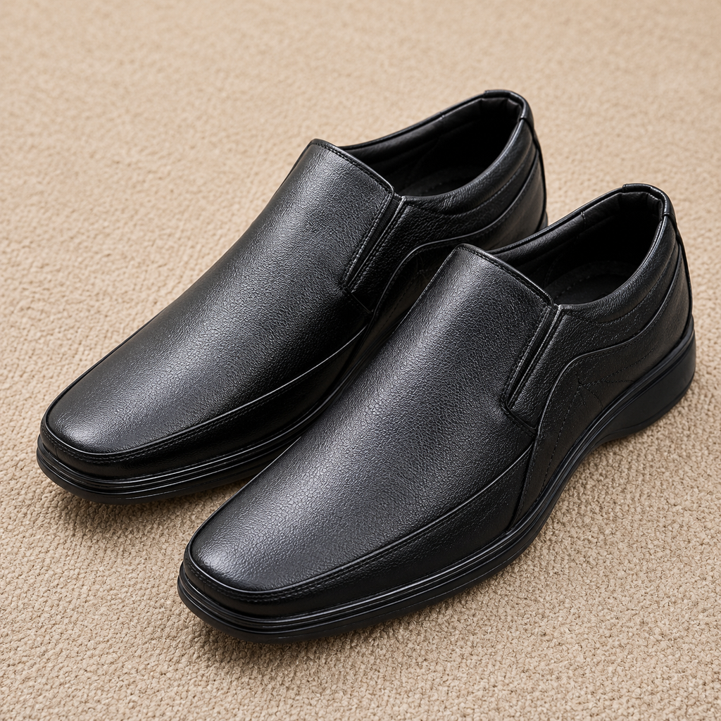 Classic Men's Formal Slip-On Shoes for Corporate Office, Business Meetings & Formal Events, Synthetic Upper, Cushion Padding, and PU Sole