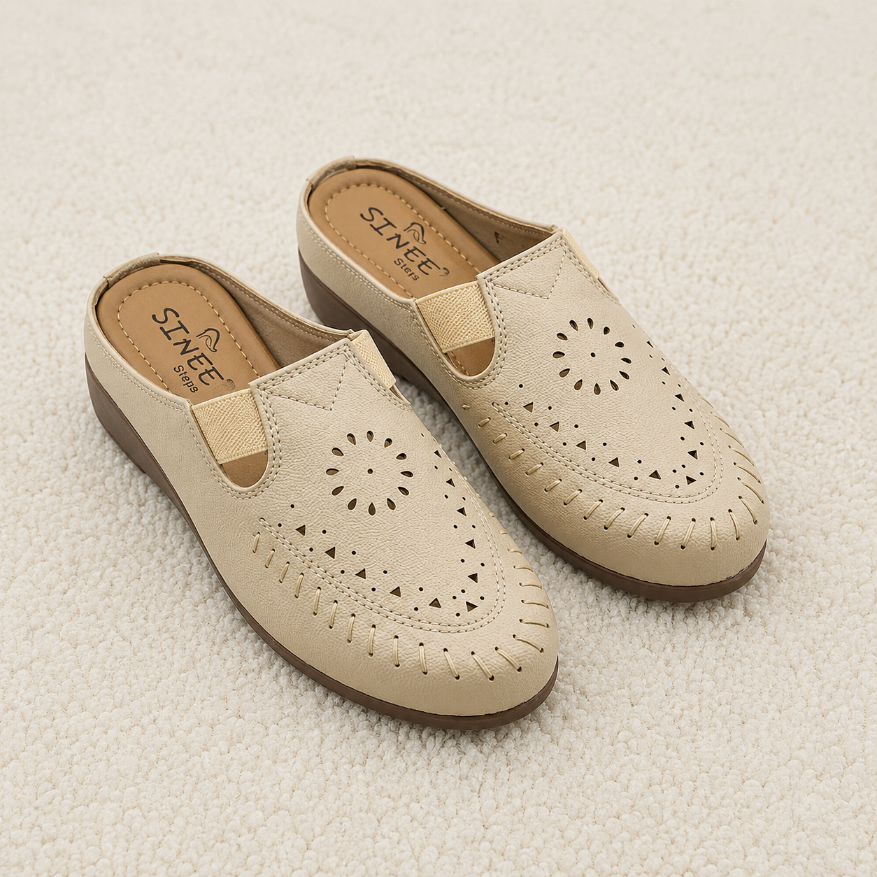 Women's Comfort Slip-On Clog Sandals | Laser-Cut Synthetic Leather Upper with Cushioned Footbed & Lightweight Air-Mix Sole