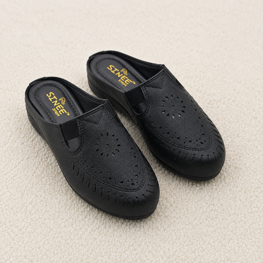 Women's Comfort Slip-On Clog Sandals | Laser-Cut Synthetic Leather Upper with Cushioned Footbed & Lightweight Air-Mix Sole