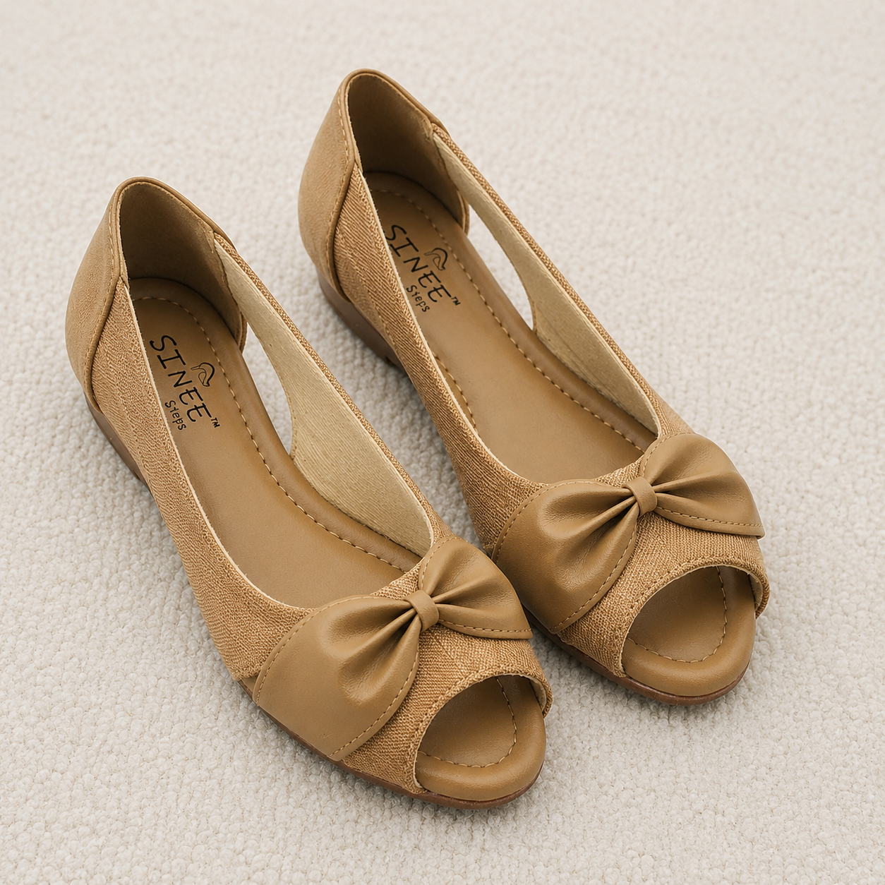 Women's Cushion Padding Peep-Toe Sandals | Elegant Bow Accent Synthetic Upper with Lightweight Air-Mix Comfort Sole