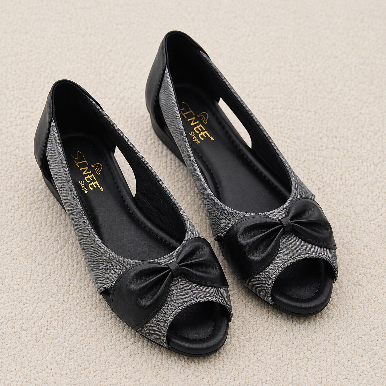 Women's Cushion Padding Peep-Toe Sandals | Elegant Bow Accent Synthetic Upper with Lightweight Air-Mix Comfort Sole