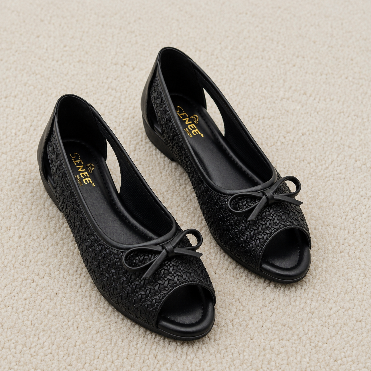 Women's Cushion Padding Peep-Toe Sandals | Elegant Bow Accent Woven Synthetic Upper with Lightweight Air-Mix Sole