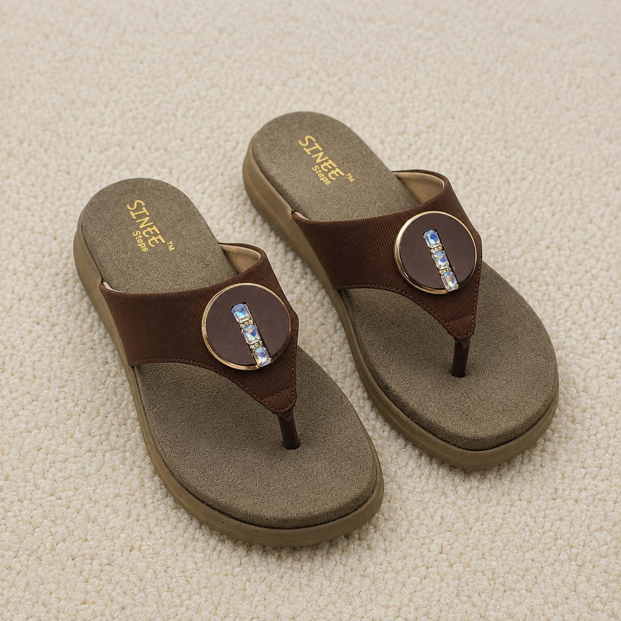 Women's Cushion Padding Comfort chapples | Embellished T-Strap Synthetic Upper with Orthotic-Style Air-Mix Sole