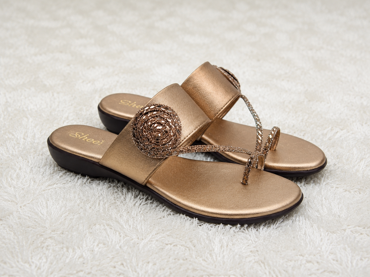 Women's Designer Kolhapuri-Style Flat Sandals with Swarovski Floral Embellishments and Ultra-Soft Cushion Padding