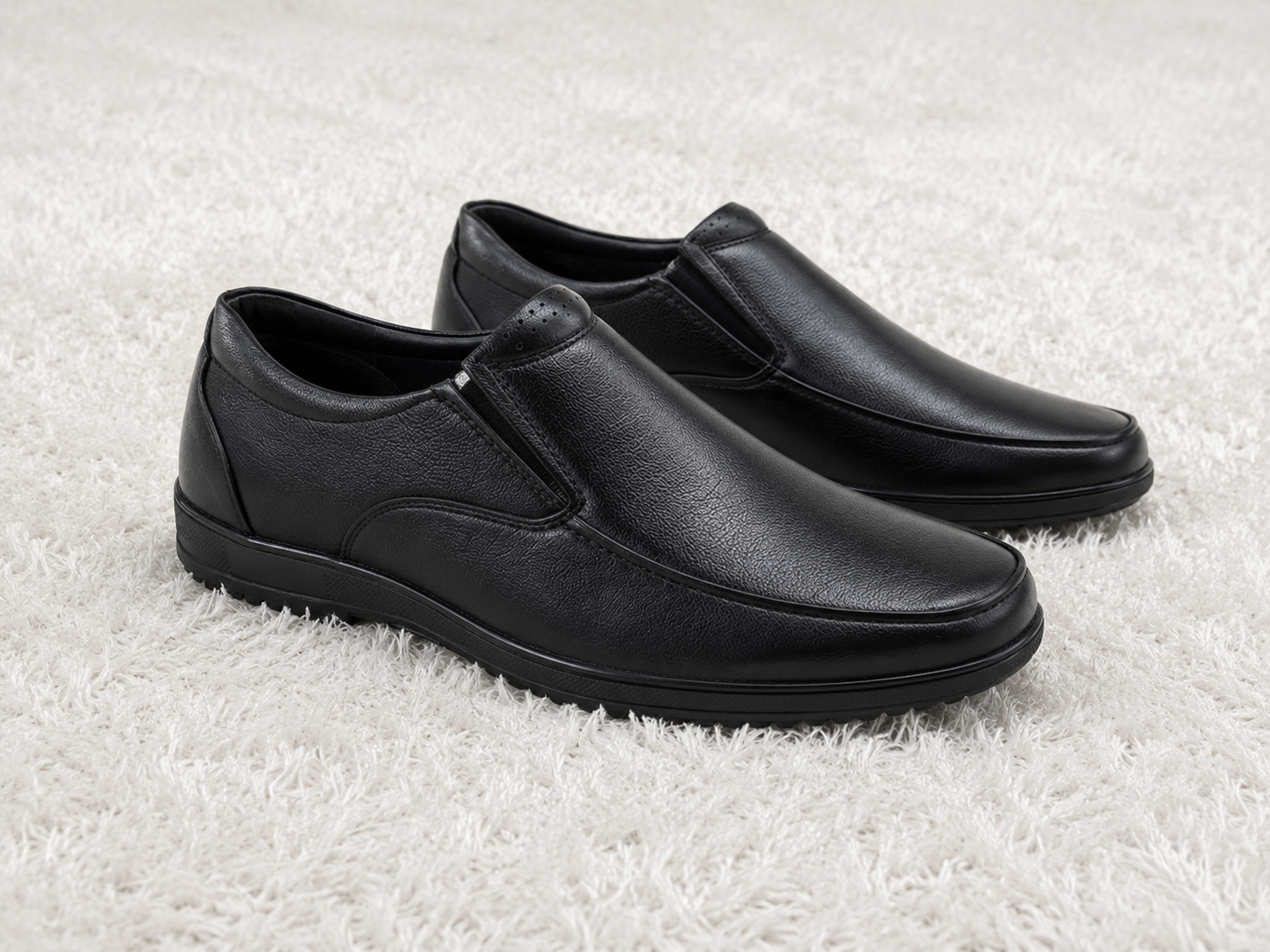 Men's Formal Slip-On Business Shoes with Textured Synthetic Upper, High-Density Cushion Padding, and Durable Rubber Sole