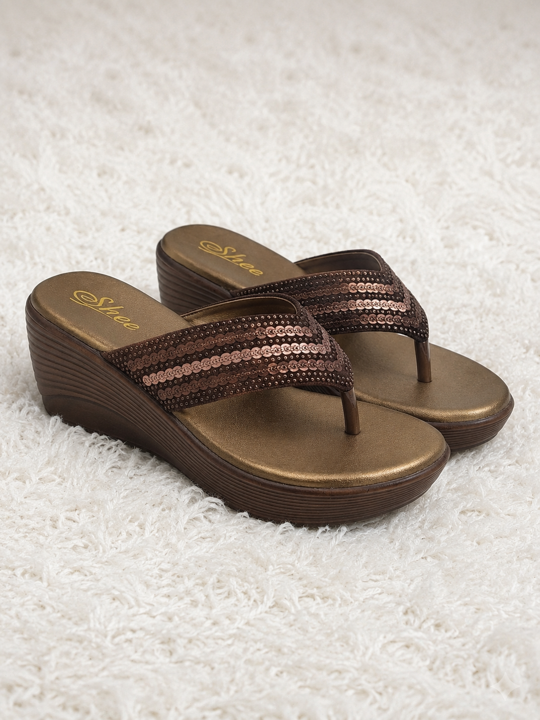 Women's Glamorous Wedge Thong chapple with Swarovski Embellished Synthetic Upper and Ultra-Soft Cushioning