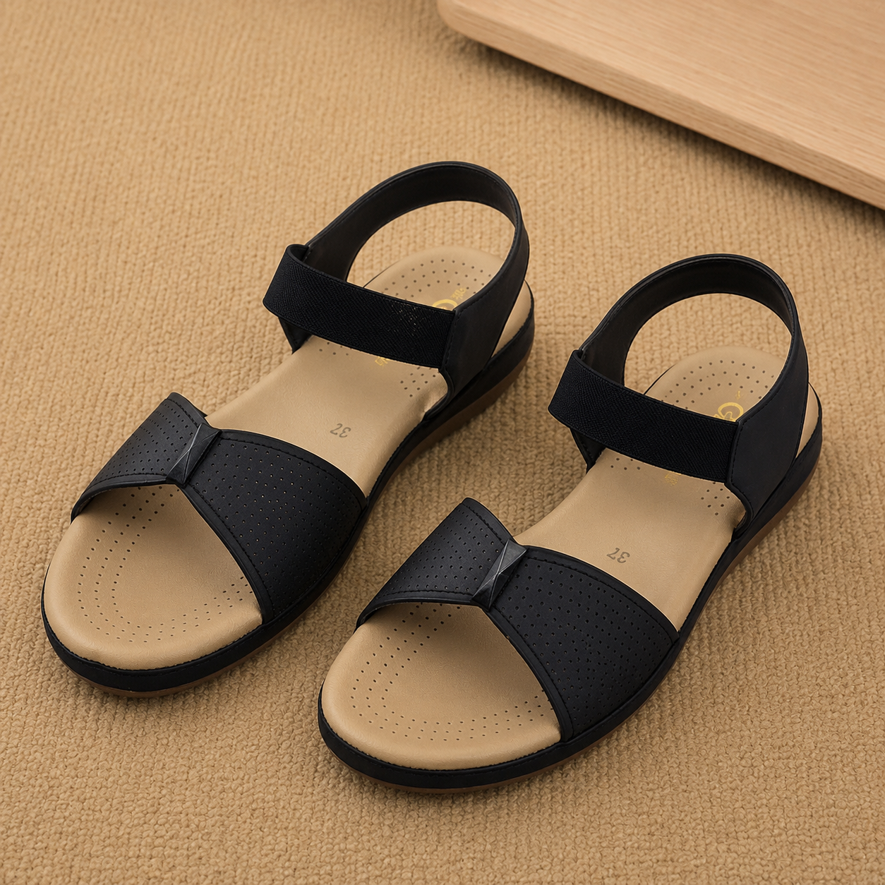Gliders Women’s Comfort Backstrap Sandals | Perforated Cushion Padded Flat Sandals with Stretch Elastic Strap & PU Sole