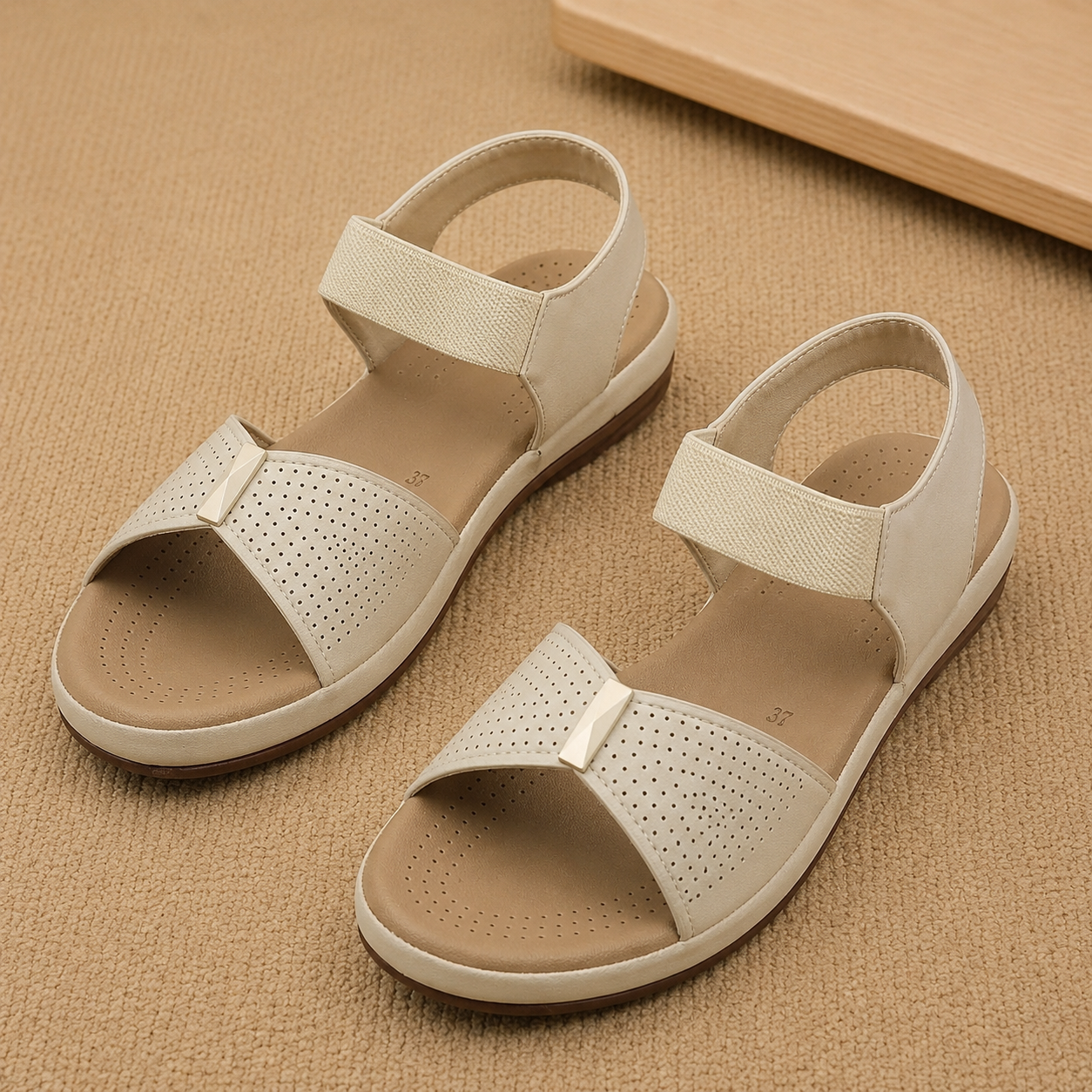 Gliders Women’s Comfort Backstrap Sandals | Perforated Cushion Padded Flat Sandals with Stretch Elastic Strap & PU Sole