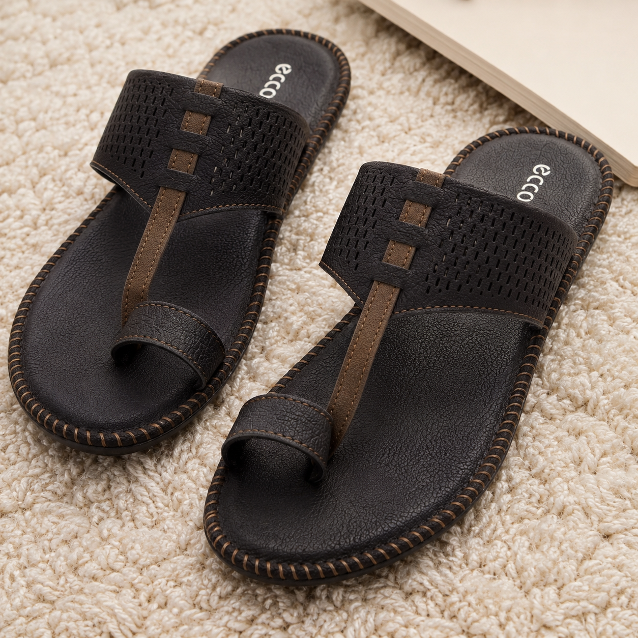 Men's Cushion-Padded Kolhapuri-Style chapple | Synthetic Leather Ethnic One-Toe Slippers with Air-Mix Sole
