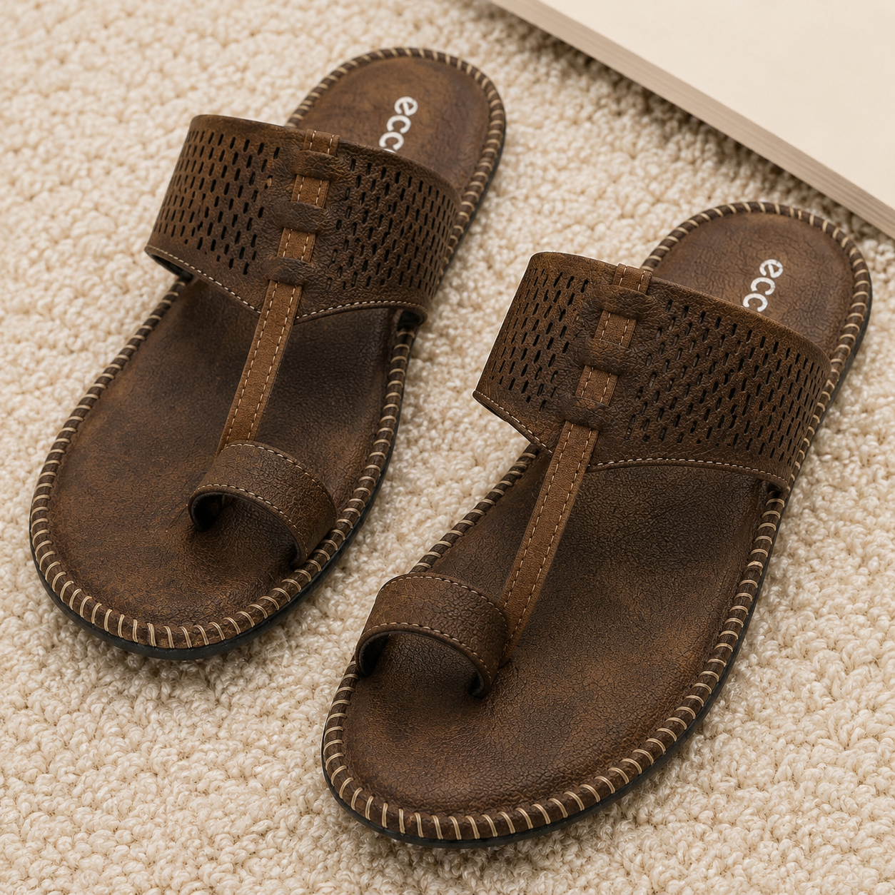 Men's Cushion-Padded Kolhapuri-Style chapple | Synthetic Leather Ethnic One-Toe Slippers with Air-Mix Sole