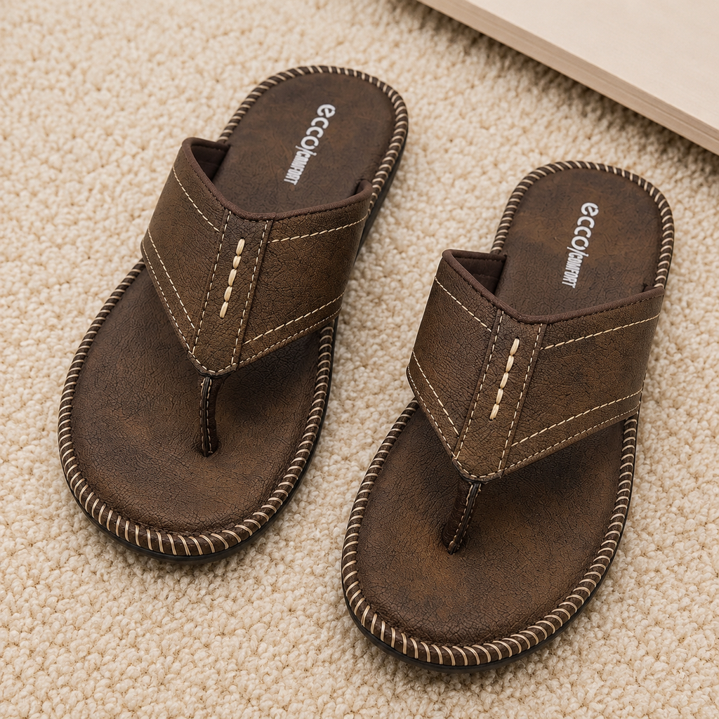 Comfort Men's Textured V-Strap chapples | Cushioned Synthetic Leather Thong Sandals with Durable Air-Mix Sole