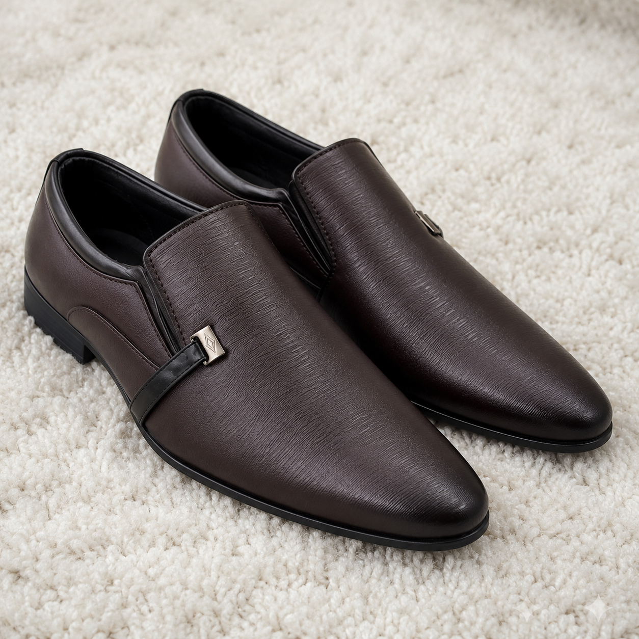 Men's Textured Synthetic Leather Formal Slip-On Shoes with Cushioned Insole