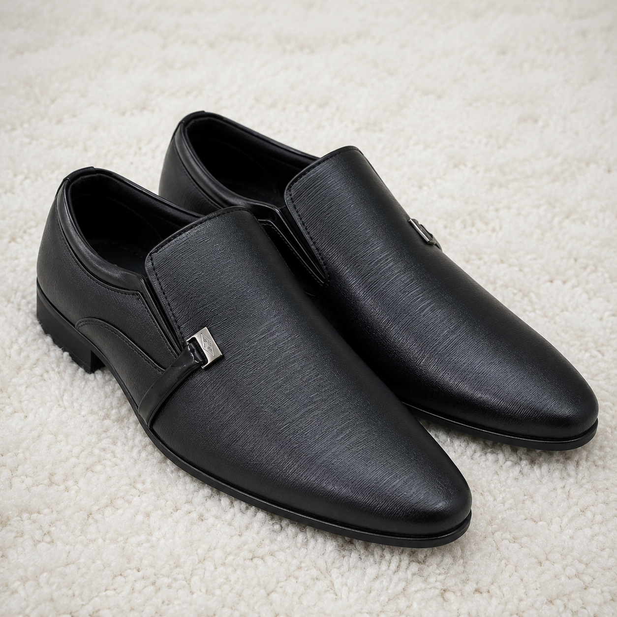 Men's Textured Synthetic Leather Formal Slip-On Shoes with Cushioned Insole