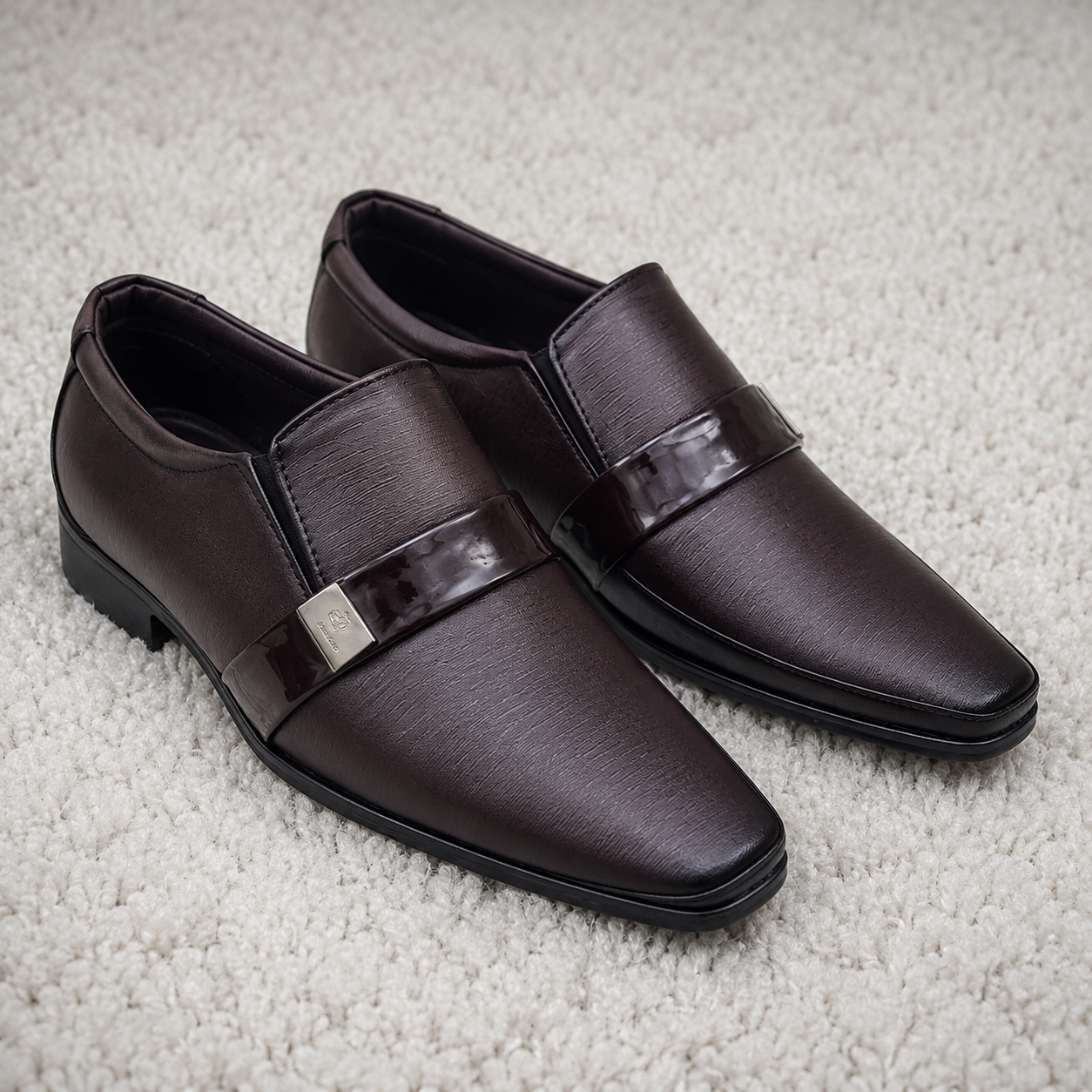 Men's Synthetic Leather Formal Slip-On Shoes with Cushioned Insole