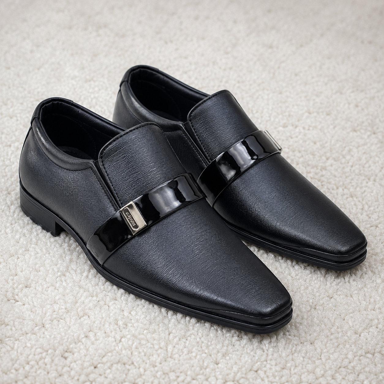Men's Synthetic Leather Formal Slip-On Shoes with Cushioned Insole