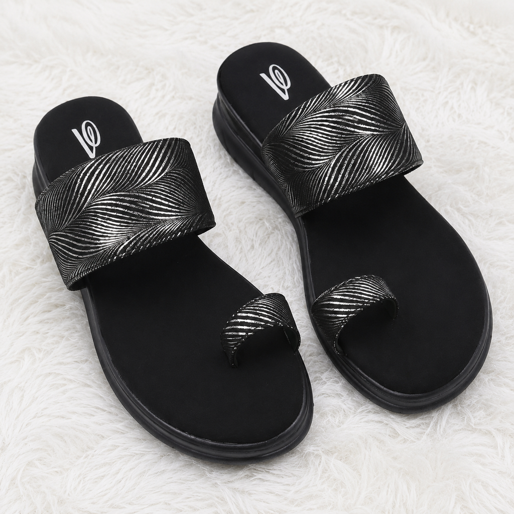 Women's Shimmer Metallic Pattern Toe-Loop chapple – Cushioned Comfort with Air Mix Sole
