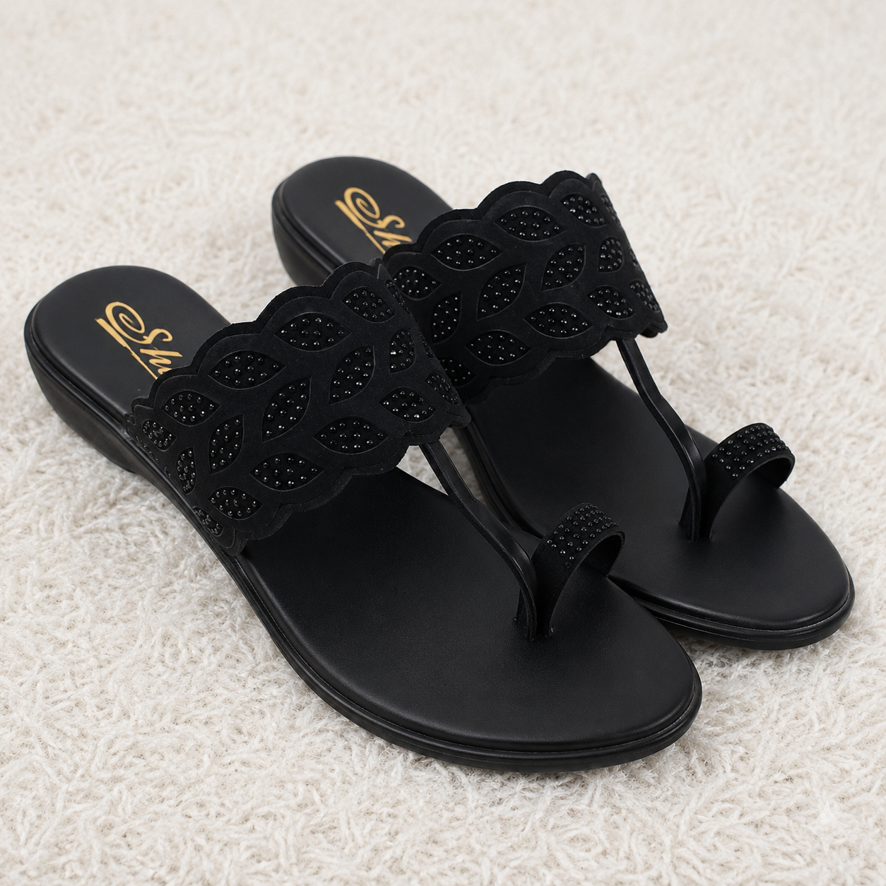 Women's Fashion Toe-Ring chapple | Laser-Cut Leaf Design with Shimmering Accents | Lightweight Air-Mix Sole & Cushioned Comfort Footbed | Stylish Ethnic & Casual Wear Flats