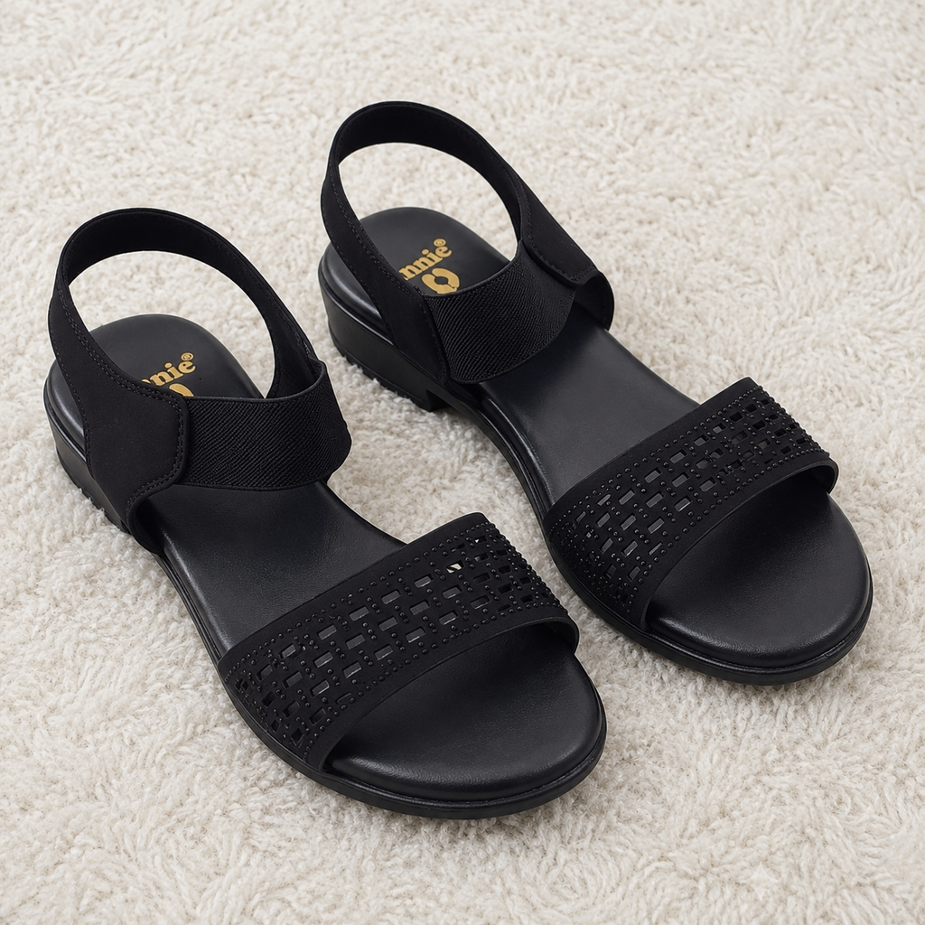 Women's Comfort Backstrap Sandals | Synthetic Lycra Upper with Swarovski Accents | Lightweight PU Sole & Plush Cushion Padding | Stylish Elastic Slip-On Fashion Sandals