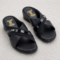Women's Cross-Strap Wedge Slides | Cushioned PU Sole & Synthetic Upper | Stylish Slip-On Comfort Sandals
