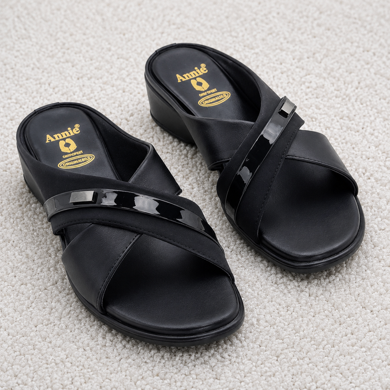 Women's Cross-Strap Wedge Slides | Cushioned PU Sole & Synthetic Upper | Stylish Slip-On Comfort Sandals