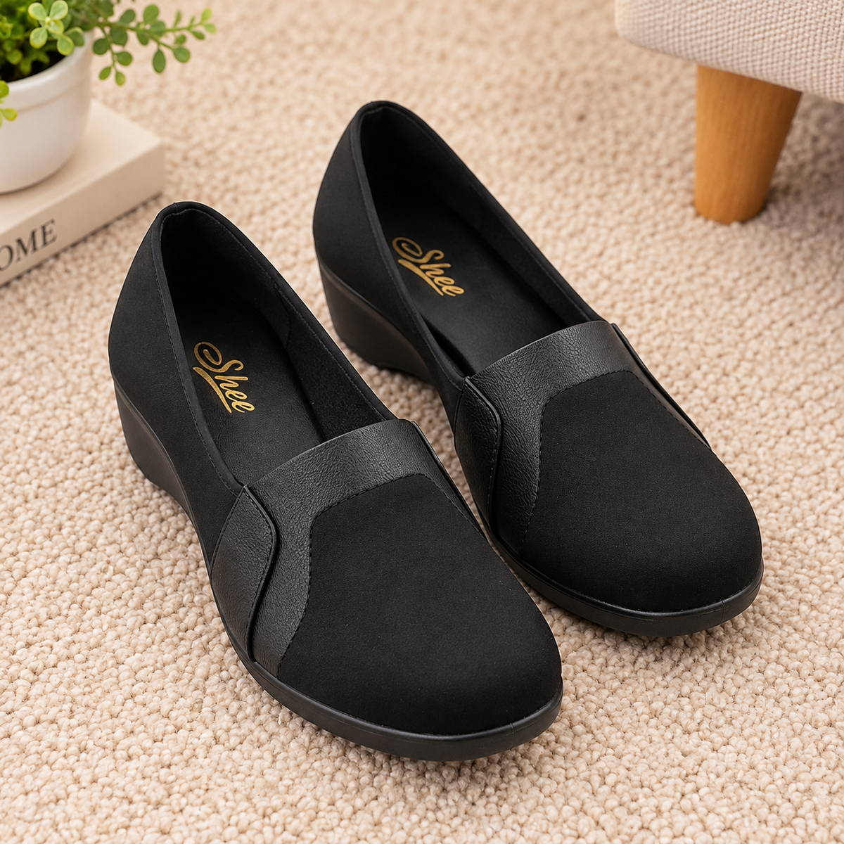 Women’s Fashion Synthetic Lycra Wedge Pumps with PU Sole & Cushion Padding