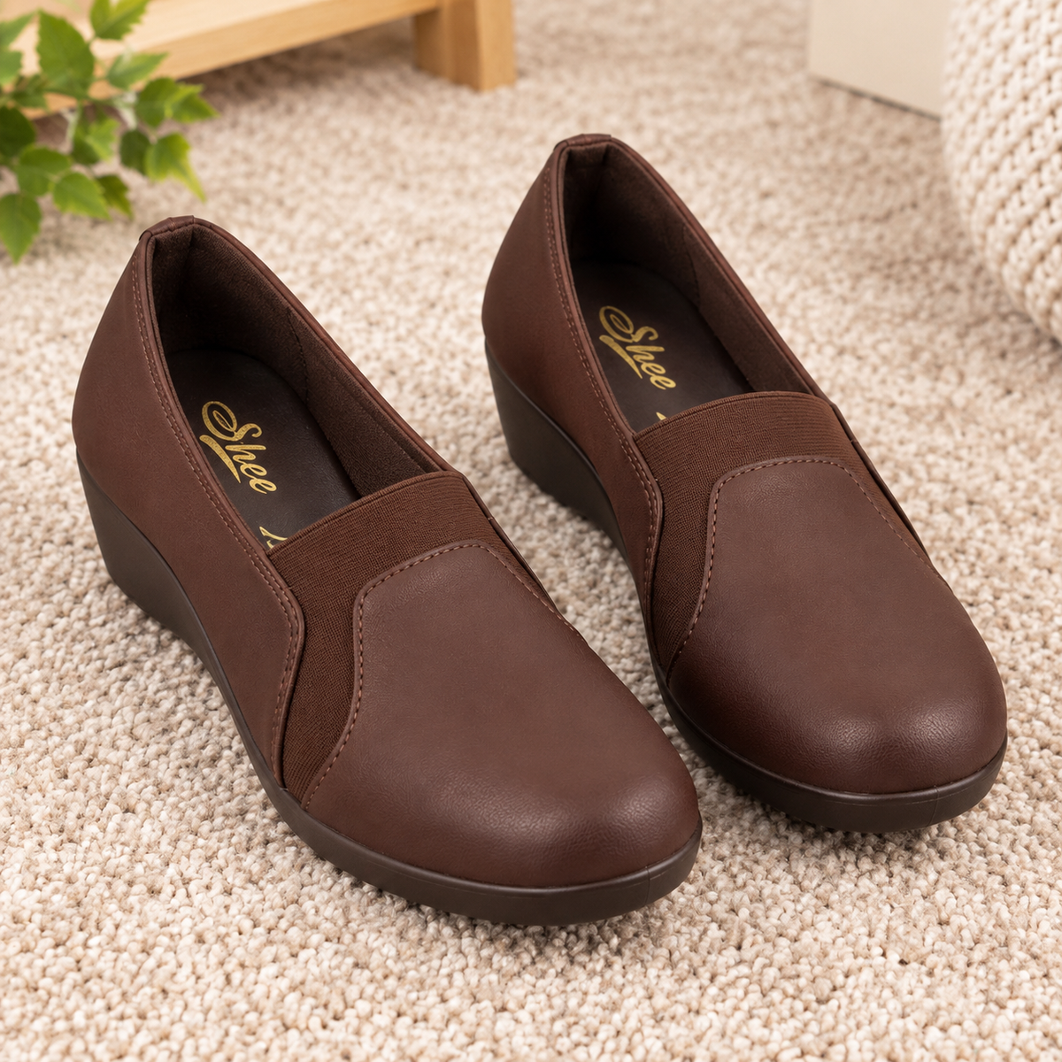 Women’s Fashion Synthetic Lycra Wedge Pumps with PU Sole & Cushion Padding