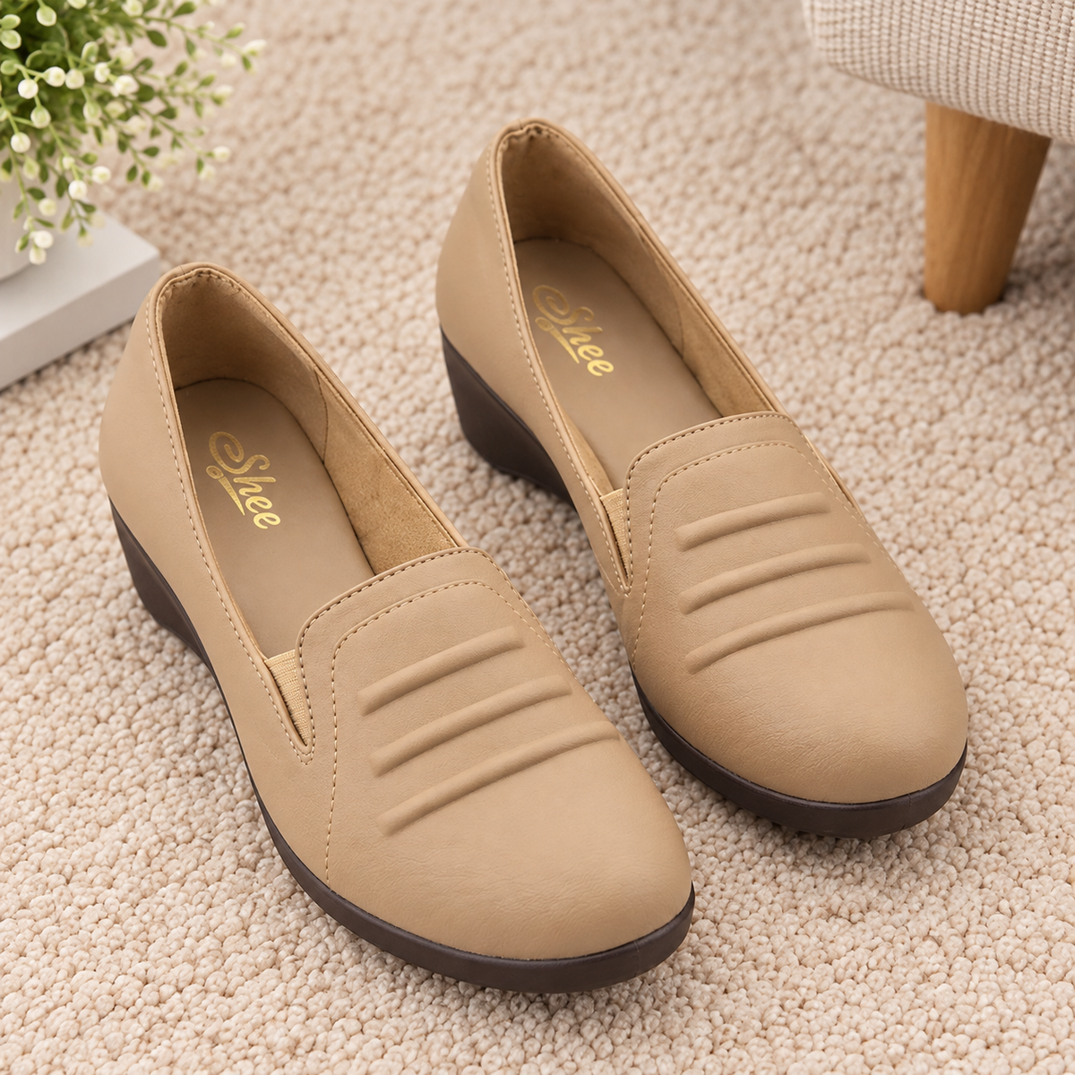 Women’s Synthetic Lycra Wedge Pumps with PU Sole and Cushion Padding
